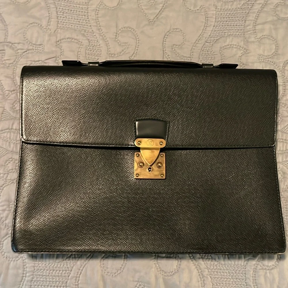 Louis Vuitton Large Black Taiga Leather Briefcase